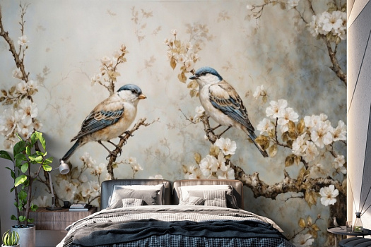 Фотообои в интерьере артикул AG-CB-012, Chinoiserie birds, Design Studio 3D