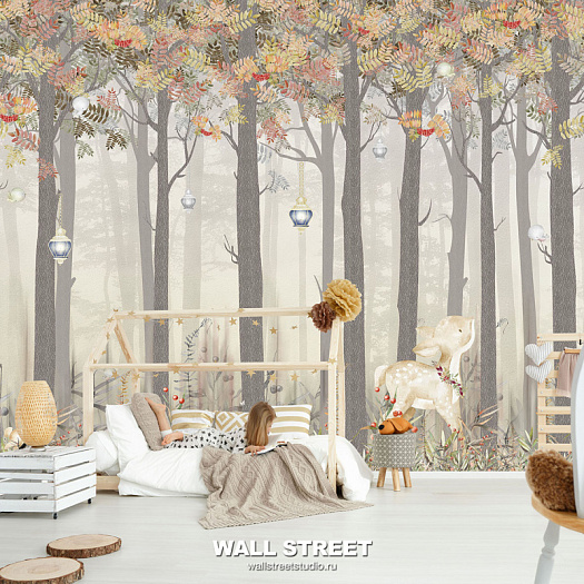 Фотообои в интерьере артикул Fairy Foxes 3, FAIRY FOXES, Wall street